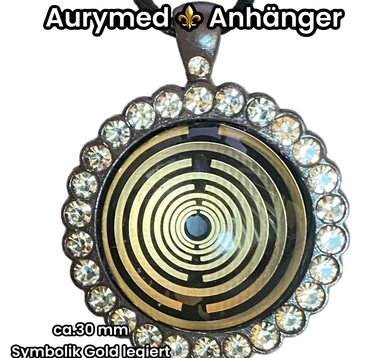 Amulett – Lakhovsky MWO – 25 mm / goldlegiert / Fassung braune – Produktansicht 1