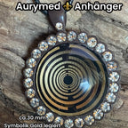 Amulett – Lakhovsky MWO – 25 mm / goldlegiert / Fassung braune – Produktansicht 1