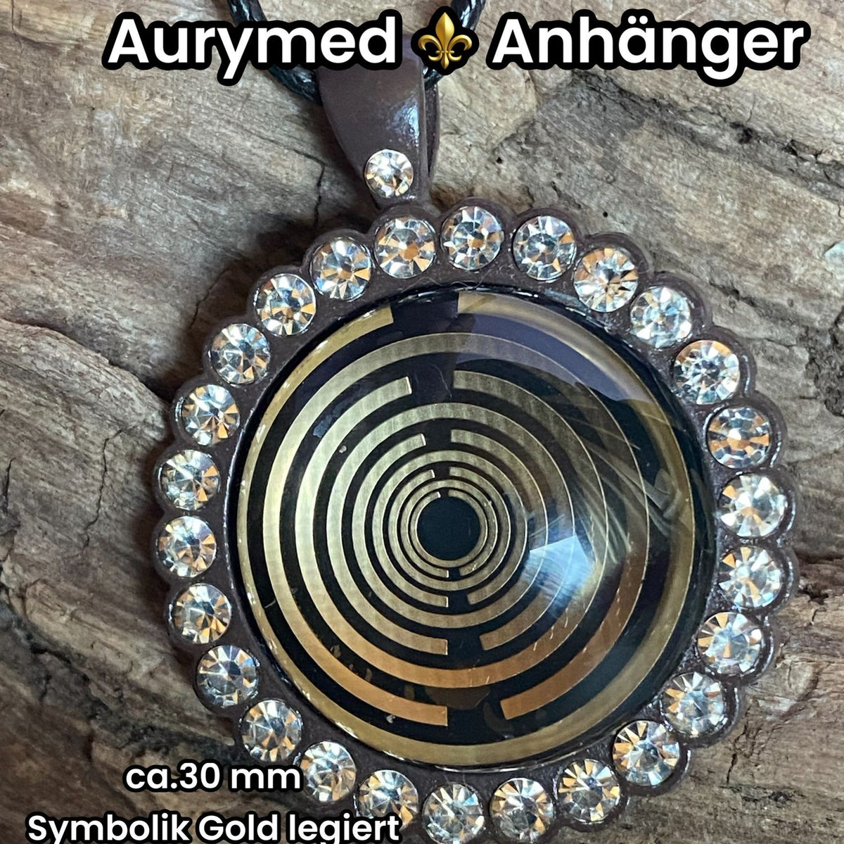 Amulett – Lakhovsky MWO – 25 mm / goldlegiert / Fassung braune – Produktansicht 1
