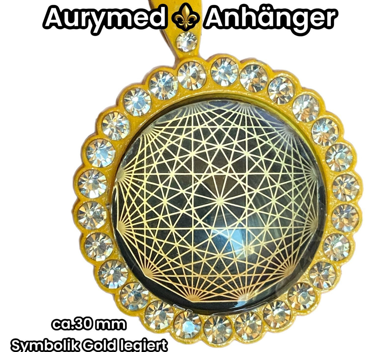 Amulett – glamour – Dodecagram – 25 mm / goldlegiert / Fassung sonnengelbe – Produktansicht 1