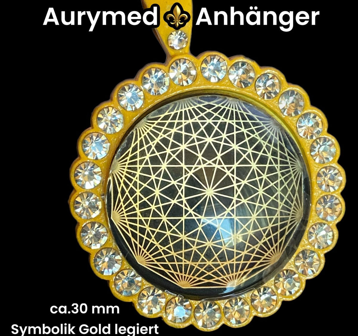 Amulett – glamour – Dodecagram – 25 mm / goldlegiert / Fassung sonnengelbe – Produktansicht 1