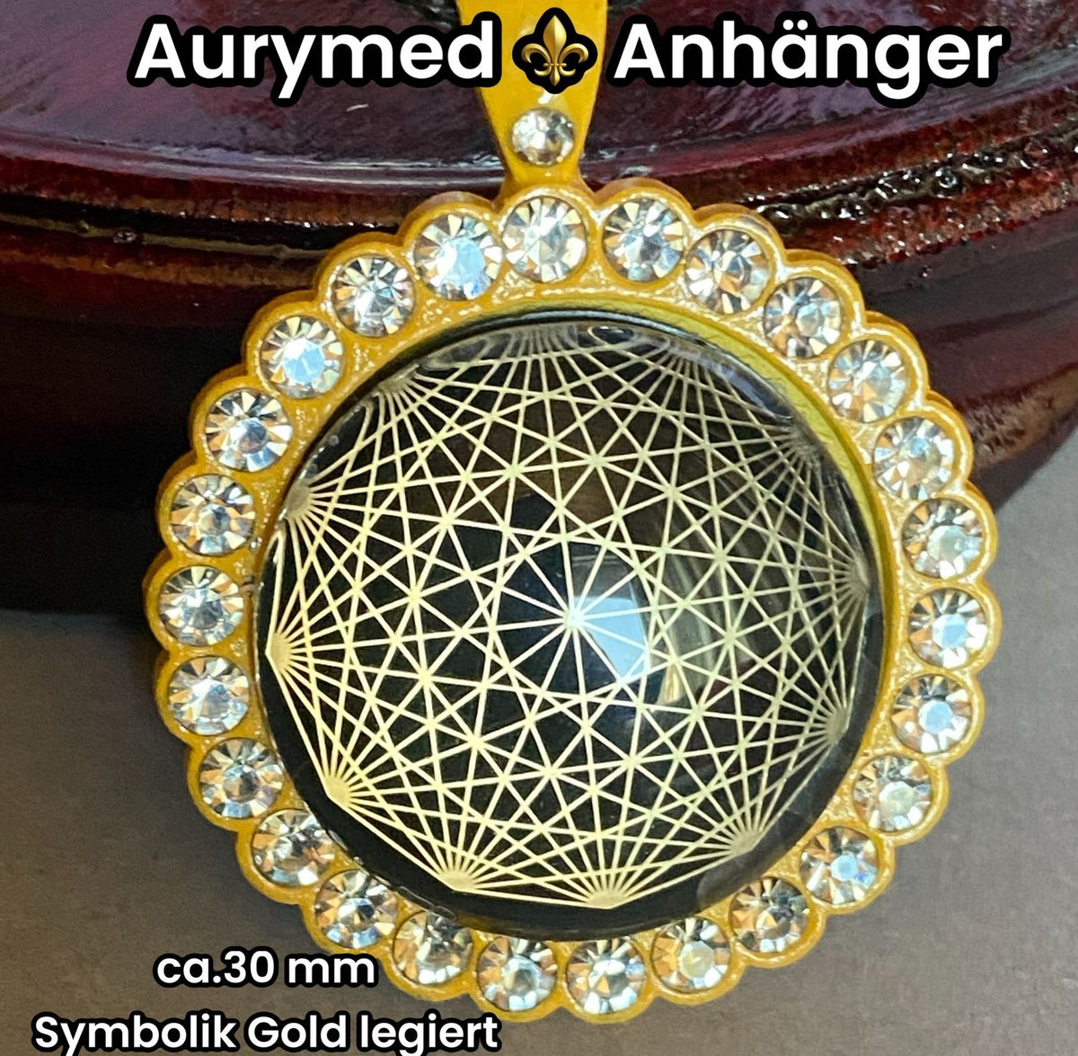 Amulett – glamour – Dodecagram – 25 mm / goldlegiert / Fassung sonnengelbe – Produktansicht 1