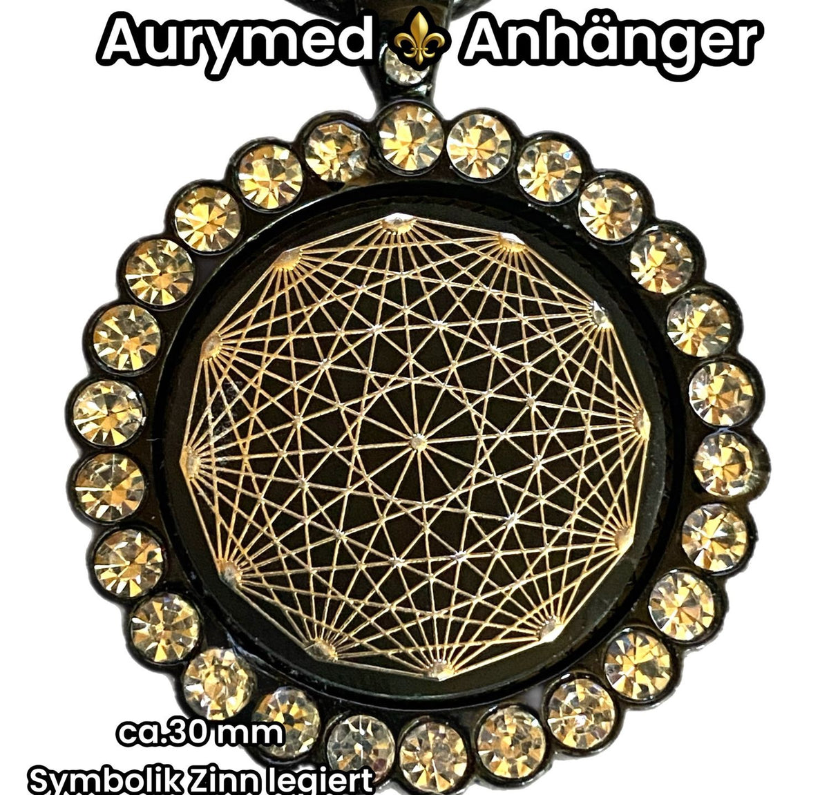 Amulett – Glamour – Dodecagram – 25 mm / zinnlegiert / Fassung nachtschwarze – Produktansicht 1