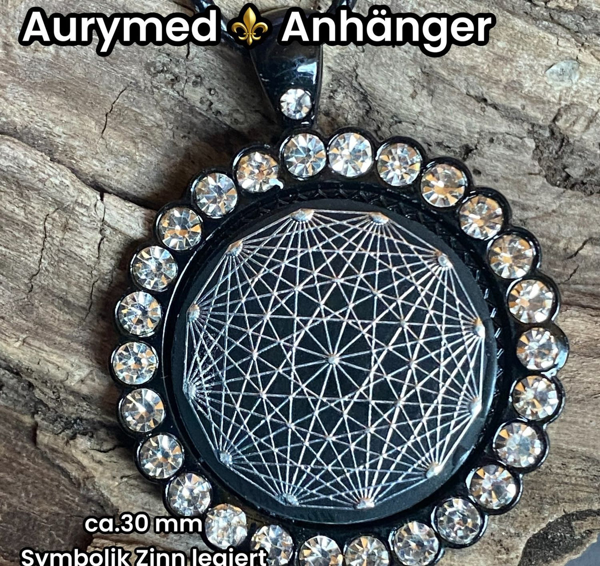 Amulett – Glamour – Dodecagram – 25 mm / zinnlegiert / Fassung nachtschwarze – Produktansicht 1