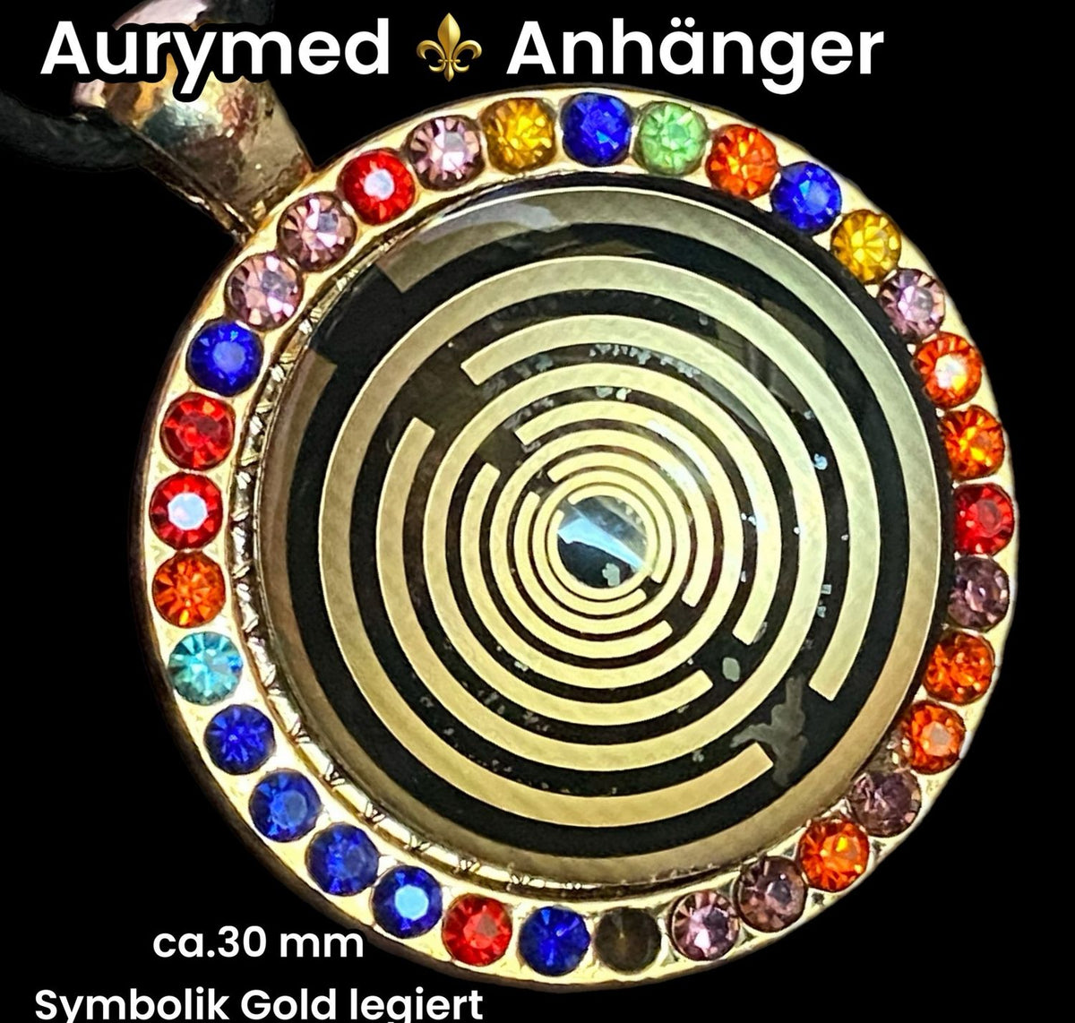 Amulett – Glamour – Lakhovsky MWO – 25 mm / goldlegiert / nachtschwarz – Produktansicht 1