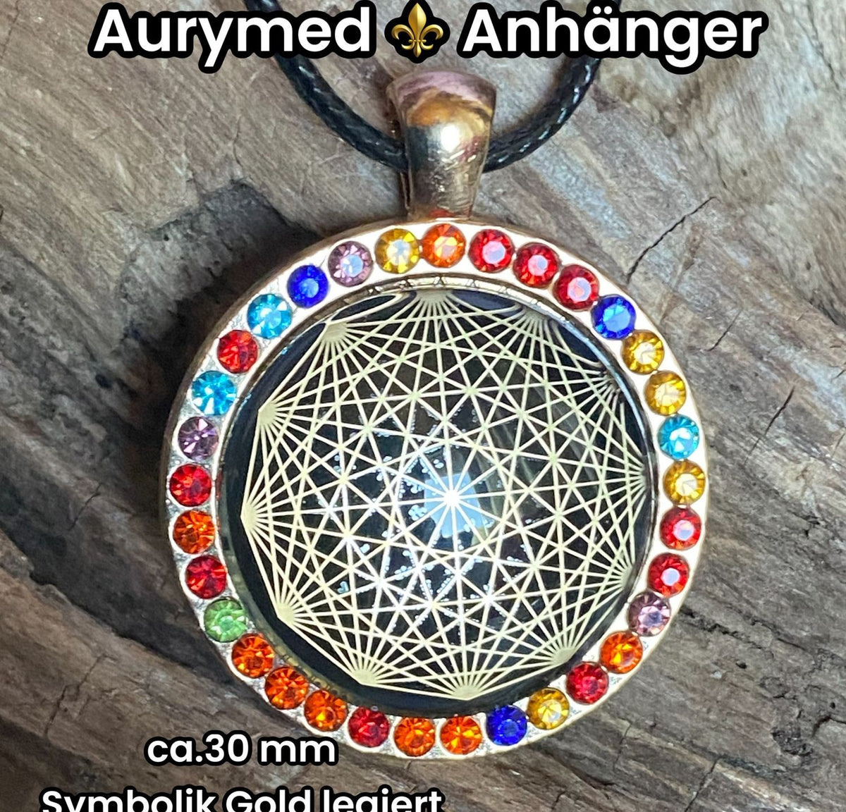 Amulett – Glamour – Dodecagram – 25 mm / goldlegiert / Fassung golfarbende – Produktansicht 1
