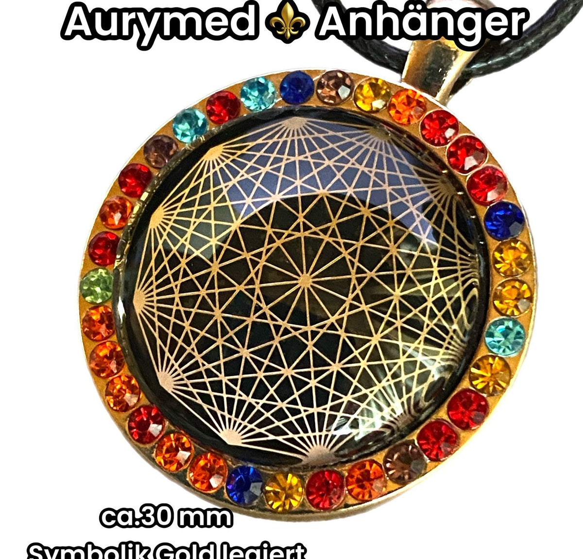 Amulett – Glamour – Dodecagram – 25 mm / goldlegiert / Fassung golfarbende – Produktansicht 1