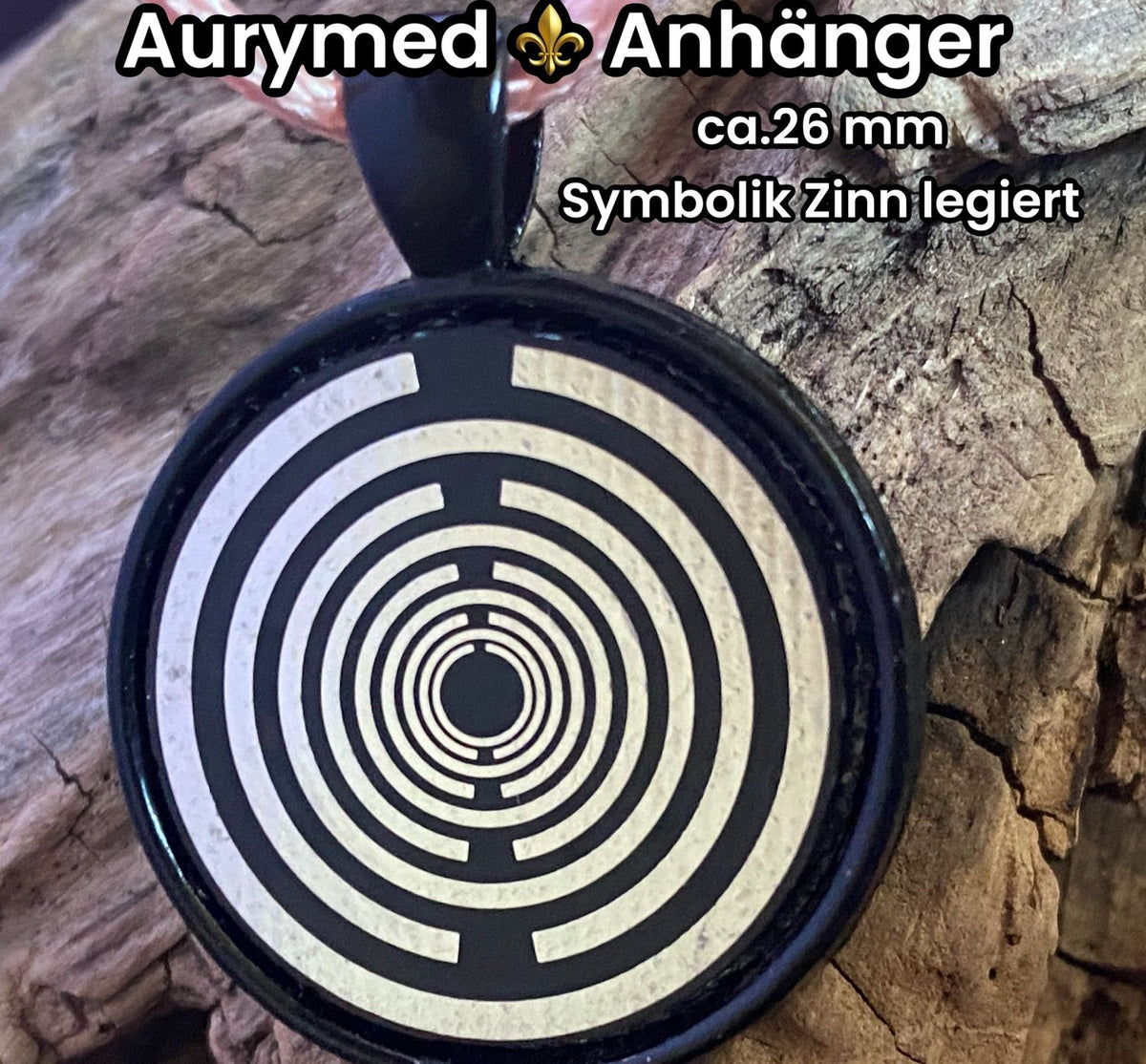Amulett – schwarz, Lakhovsky MWO, Disc in schwarz, 25 mm, zinnlegiert, kupferunterlegt – Produktansicht 1