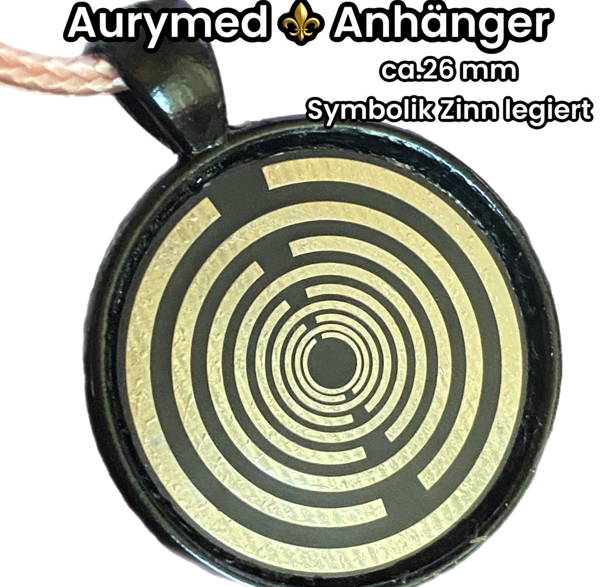 Amulett – schwarz, Lakhovsky MWO, Disc in schwarz, 25 mm, zinnlegiert, kupferunterlegt – Produktansicht 1
