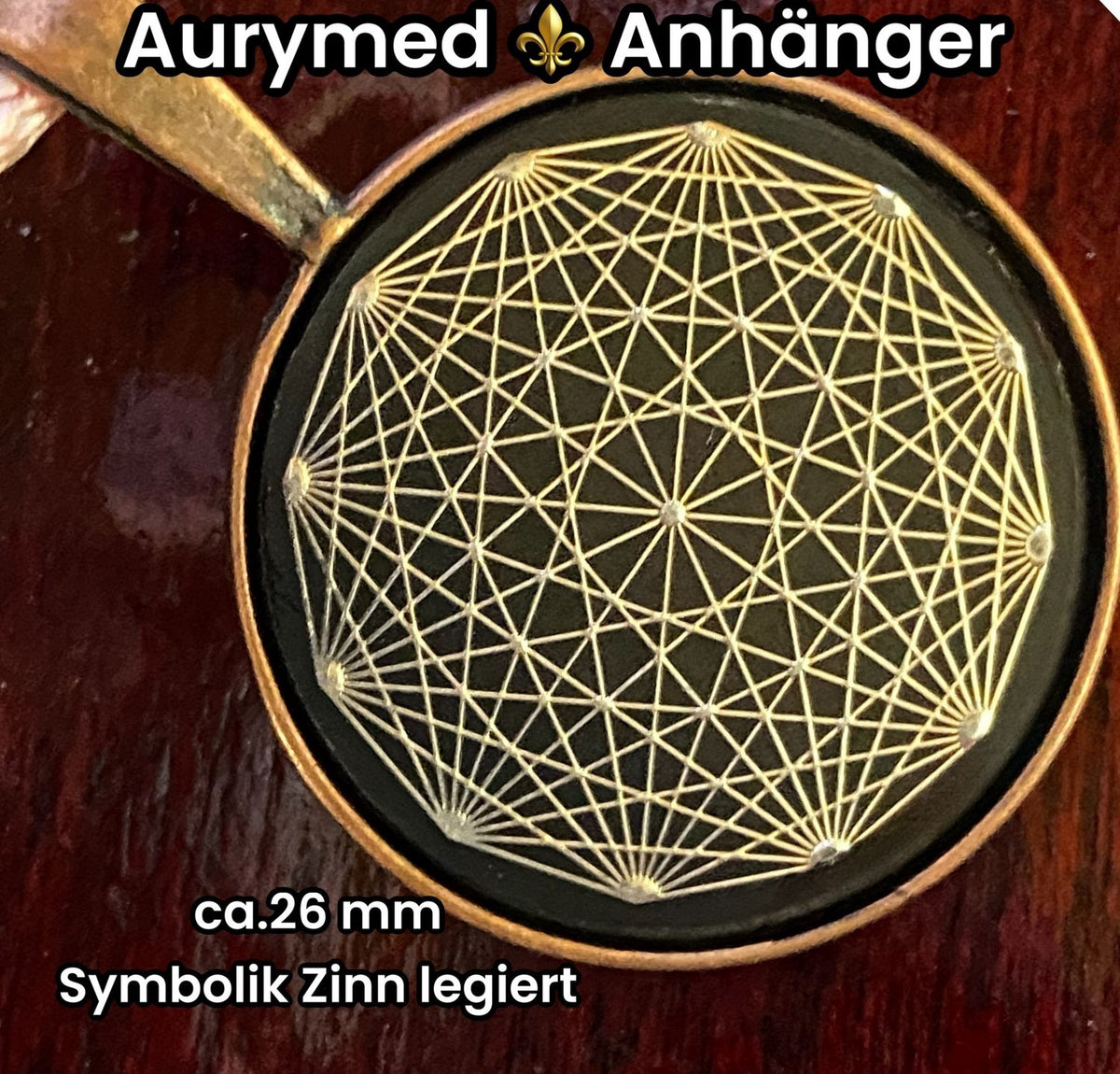 Amulett – kupferfarbend (kein Kupfer), Dodecagram, Disc in schwarz, 25 mm, zinnlegiert, kupferunterlegt – Produktansicht 1