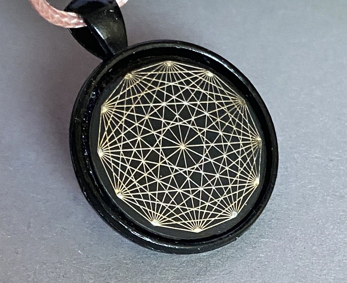 Amulett – schwarz, Dodecagram, Disc in schwarz, 25 mm, zinnlegiert, kupferunterlegt – Produktansicht 1