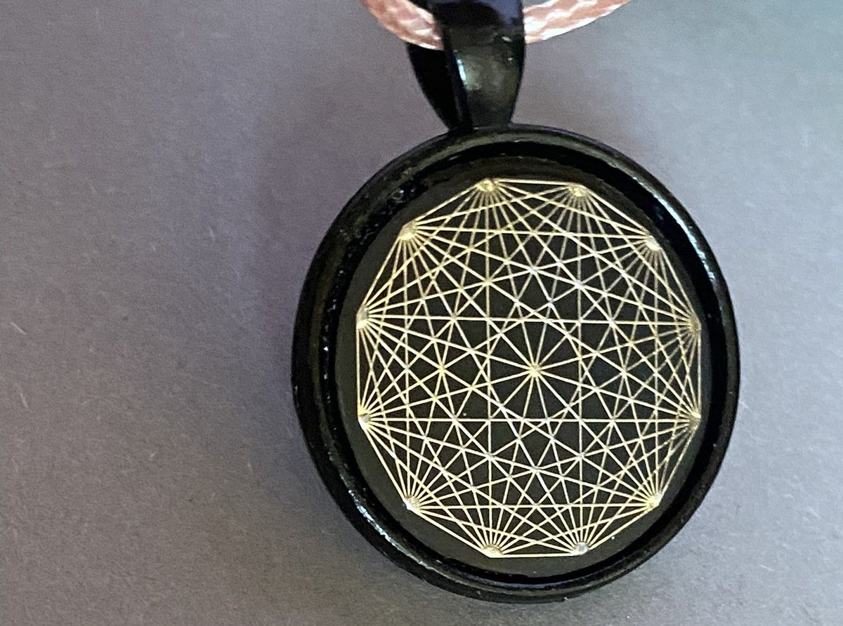 Amulett – schwarz, Dodecagram, Disc in schwarz, 25 mm, zinnlegiert, kupferunterlegt – Produktansicht 1