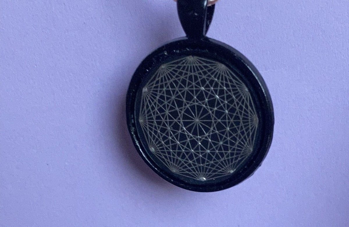 Amulett – schwarz, Dodecagram, Disc in schwarz, 25 mm, zinnlegiert, kupferunterlegt – Produktansicht 1