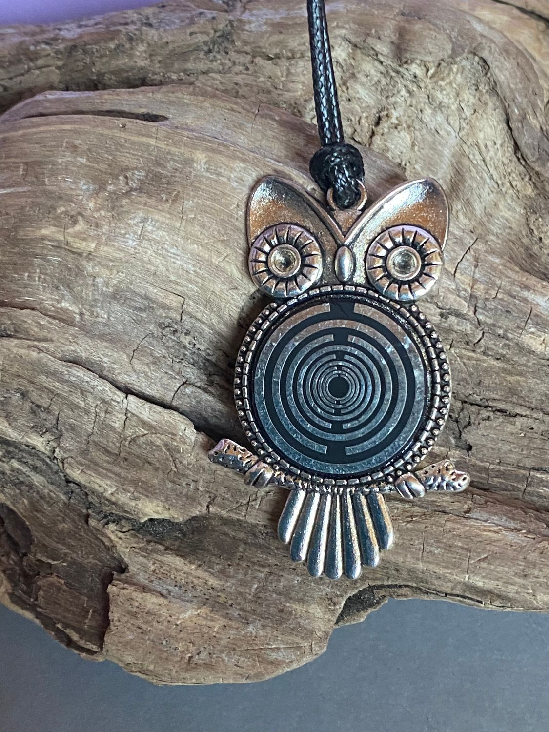 Amulett – Eule – Lakhovsky MWO Antenne als – Lakhovsky MWO – 25 mm / zinnlegiert / Fassung silberfarben – Produktansicht 1