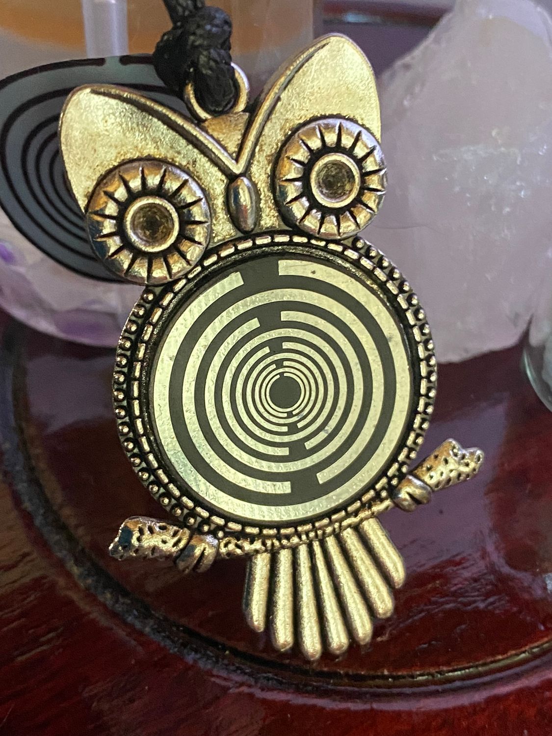 Amulett – Eule – Lakhovsky MWO Antenne als – Lakhovsky MWO – 25 mm / zinnlegiert / Fassung silberfarben – Produktansicht 1