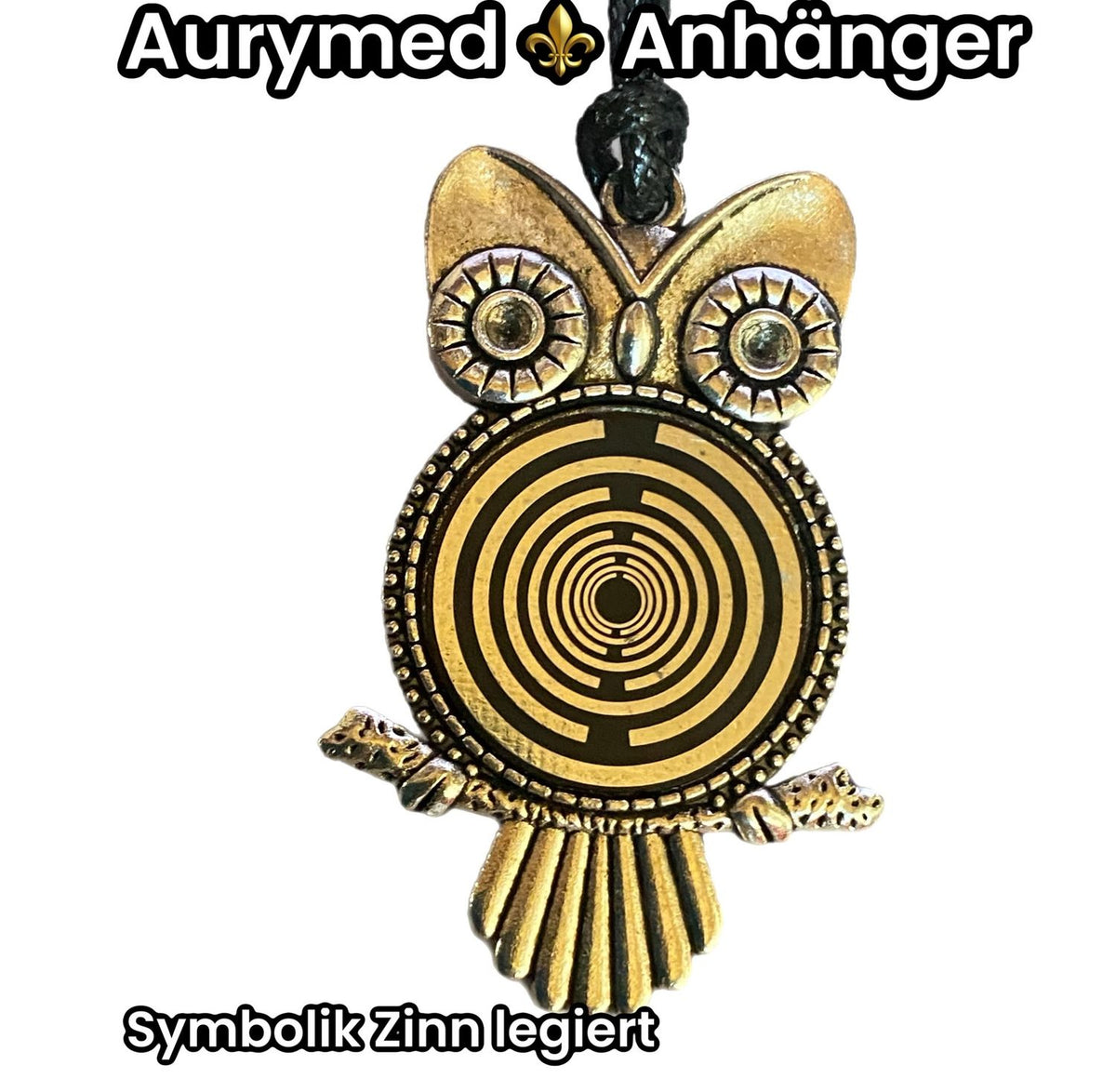 Amulett – Eule – Lakhovsky MWO Antenne als – Lakhovsky MWO – 25 mm / zinnlegiert / Fassung silberfarben – Produktansicht 1