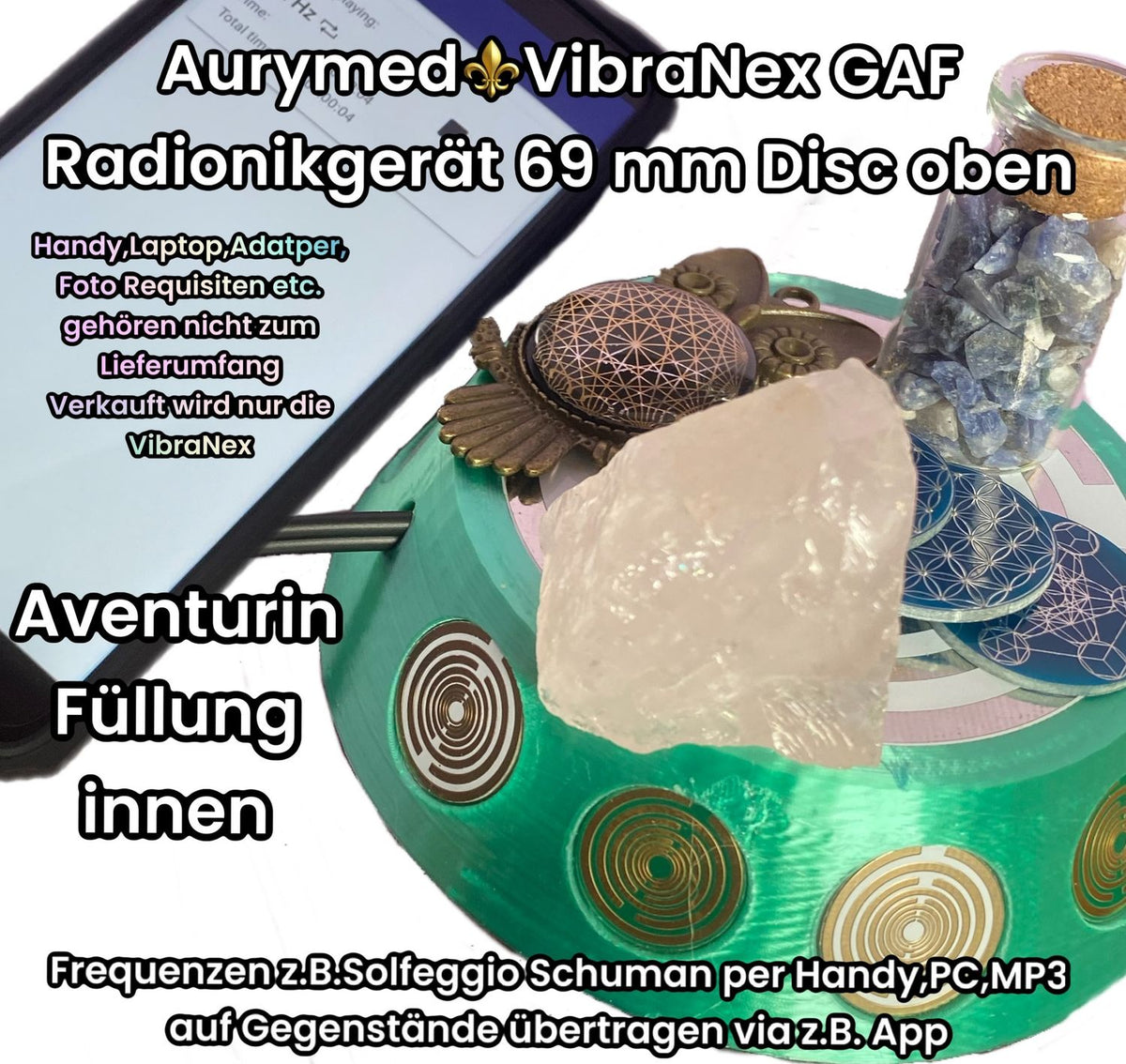 69 mm VibraNex UFO, 1-farbig, Oberflächenplatte zinnlegiert, Füllung Aventurin – Produktansicht 1