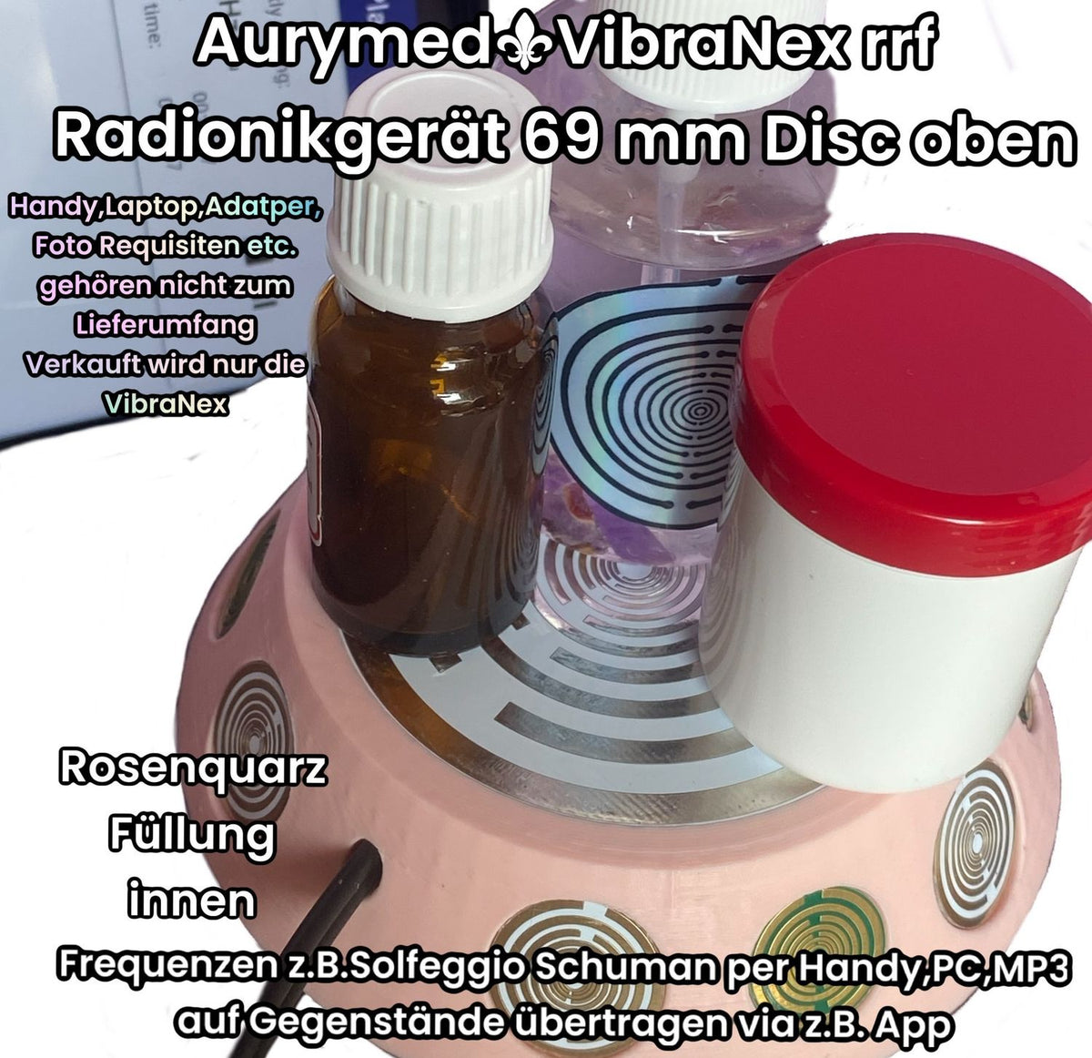 69 mm VibraNex UFO, 1-farbig, Oberflächenplatte zinnlegiert, Füllung Rosenquarz – Produktansicht 1
