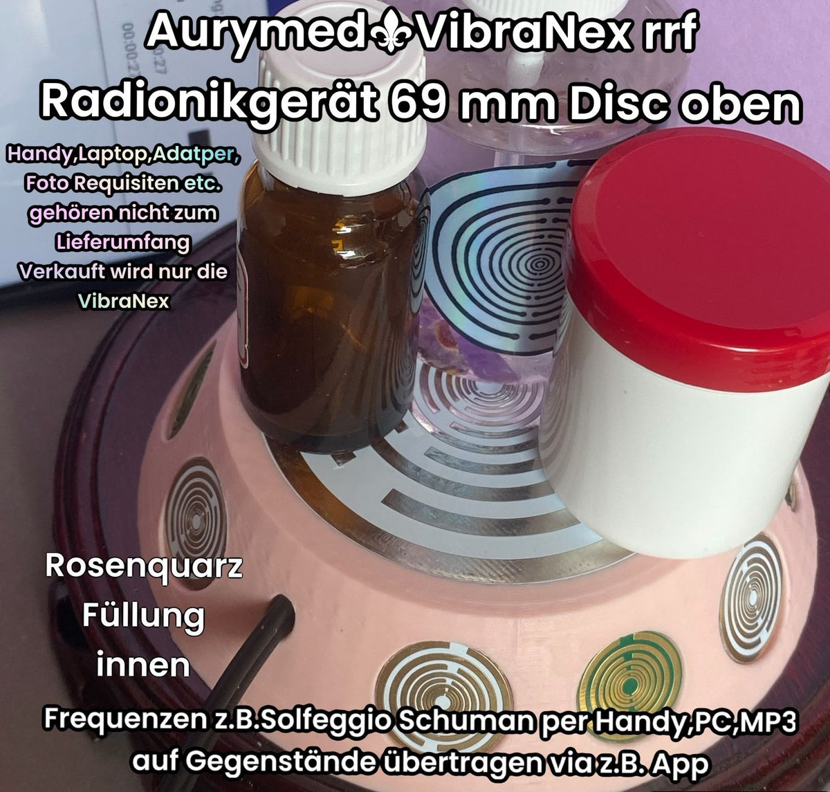 69 mm VibraNex UFO, 1-farbig, Oberflächenplatte zinnlegiert, Füllung Rosenquarz – Produktansicht 1