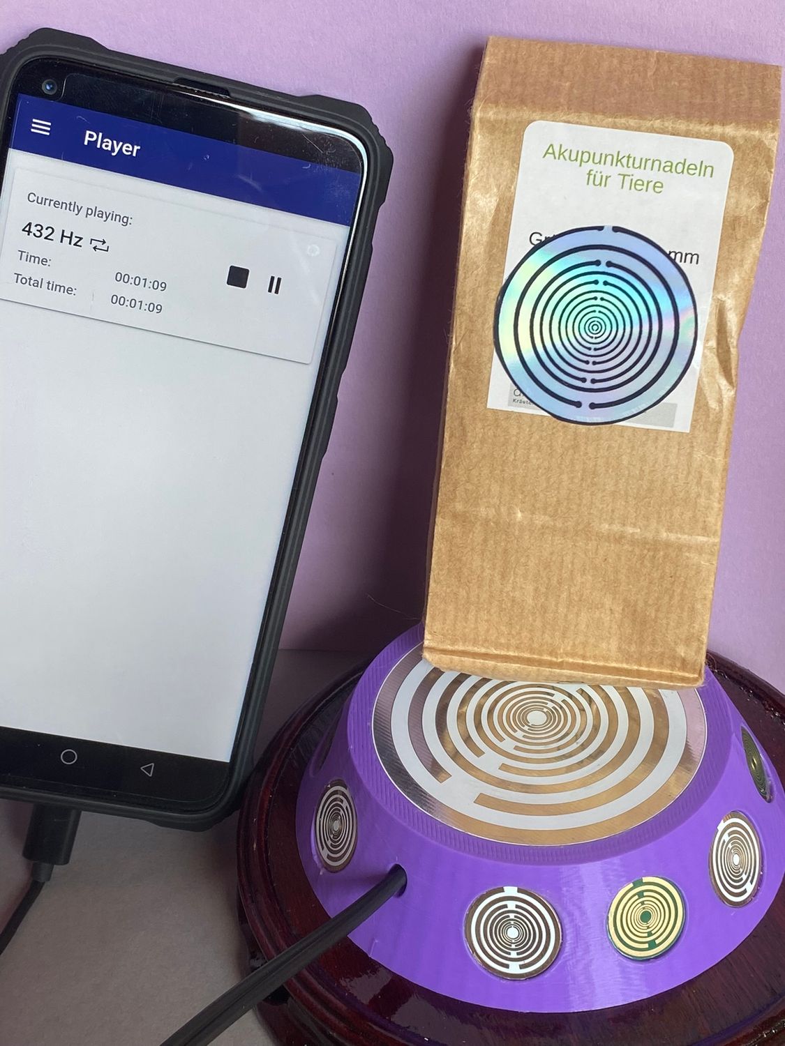 69 mm VibraNex UFO, 1-farbig, Oberflächenplatte zinnlegiert, Füllung Amethyst – Produktansicht 1
