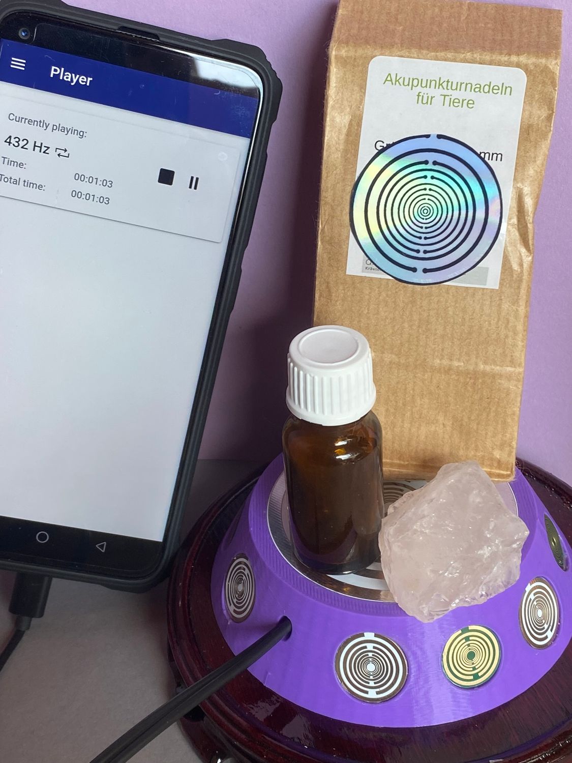 69 mm VibraNex UFO, 1-farbig, Oberflächenplatte zinnlegiert, Füllung Amethyst – Produktansicht 1