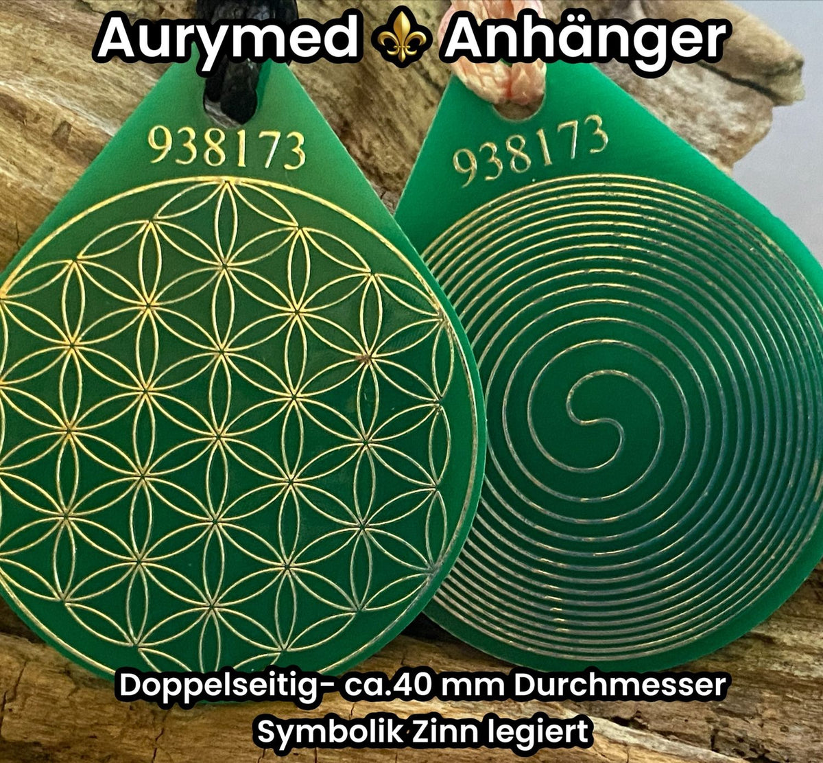 Anhänger Blume des Lebens – Bifilar Spule, grün, ca. 40 mm x 48 mm, zinnlegiert – Produktansicht 1