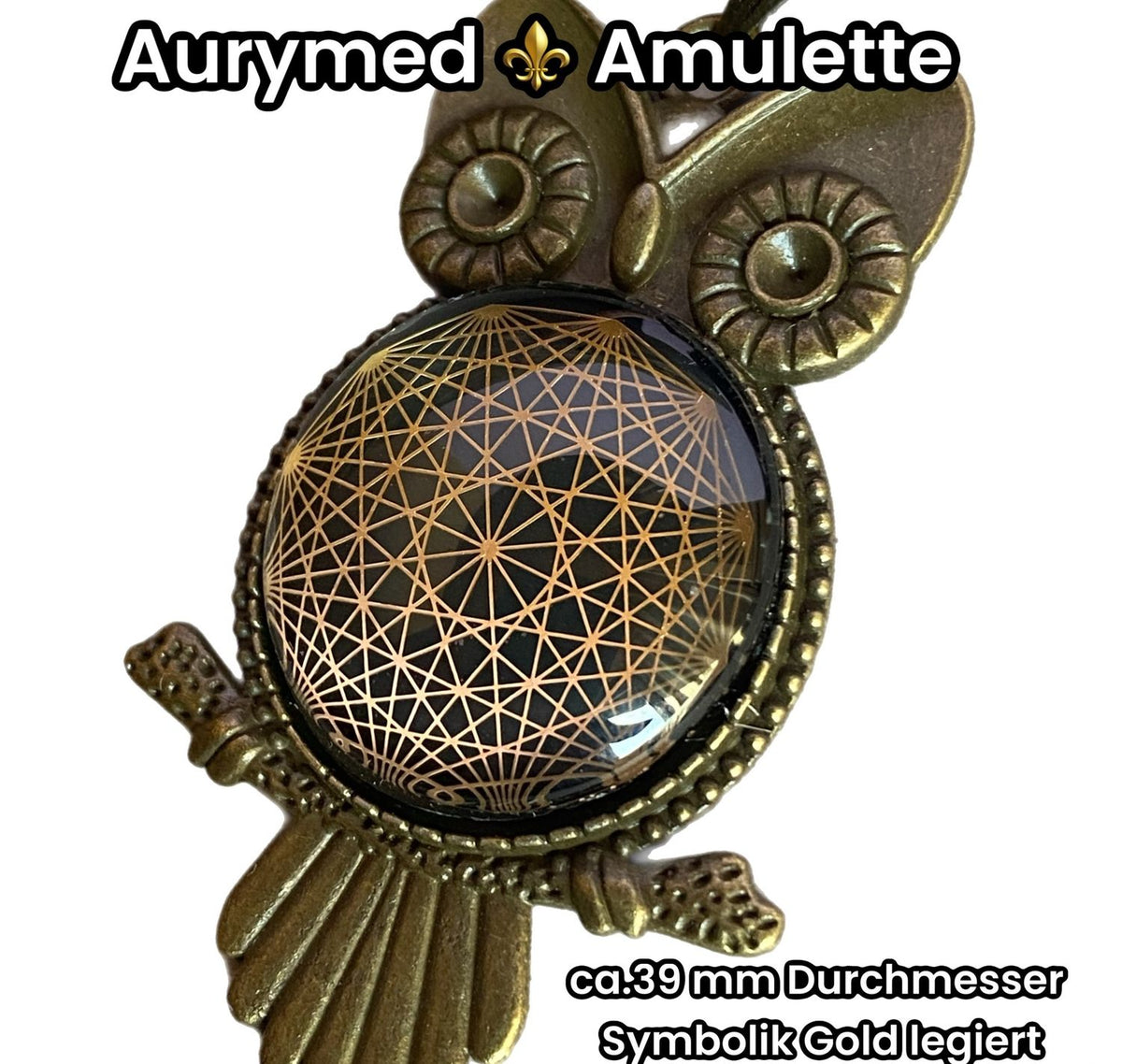 Amulett – Krafttier Eule – Dodecagram – goldlegiert / nachtschwarz – Produktansicht 1