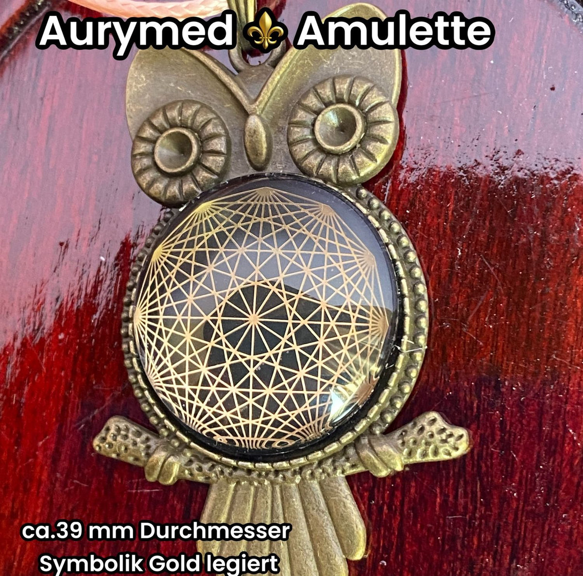Amulett – Krafttier Eule – Dodecagram – goldlegiert / nachtschwarz – Produktansicht 1
