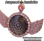 Amulett – glamour – Dodecagram – 25 mm / goldlegiert / Fassung altrose Engelsflügel – Produktansicht 1