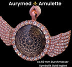 Amulett – glamour – Dodecagram – 25 mm / goldlegiert / Fassung altrose Engelsflügel – Produktansicht 1