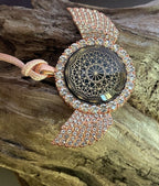 Amulett – glamour – Dodecagram – 25 mm / goldlegiert / Fassung altrose Engelsflügel – Produktansicht 1