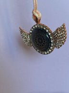 Amulett – glamour – Dodecagram – 25 mm / goldlegiert / Fassung altrose Engelsflügel – Produktansicht 1