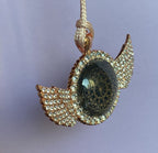 Amulett – glamour – Dodecagram – 25 mm / goldlegiert / Fassung altrose Engelsflügel – Produktansicht 1