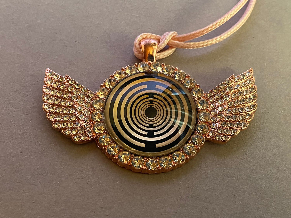 Amulett – glamour – Lakhovsky MWO – 25 mm / goldlegiert / Fassung altrose Farbe Engelsflügel – Produktansicht 1