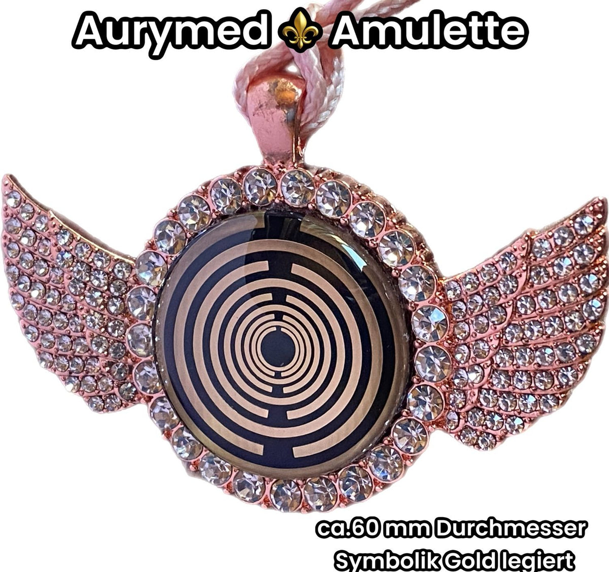 Amulett – glamour – Lakhovsky MWO – 25 mm / goldlegiert / Fassung altrose Farbe Engelsflügel – Produktansicht 1