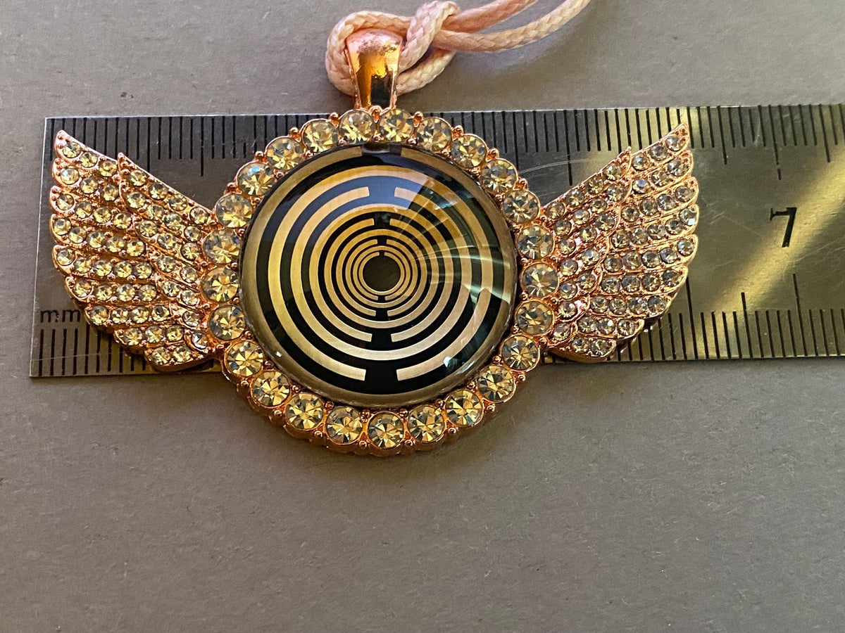 Amulett – glamour – Lakhovsky MWO – 25 mm / goldlegiert / Fassung altrose Farbe Engelsflügel – Produktansicht 1