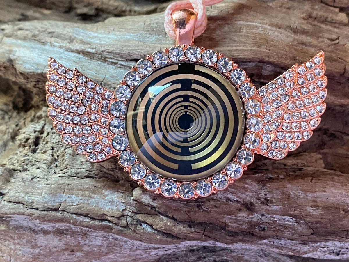 Amulett – glamour – Lakhovsky MWO – 25 mm / goldlegiert / Fassung altrose Farbe Engelsflügel – Produktansicht 1