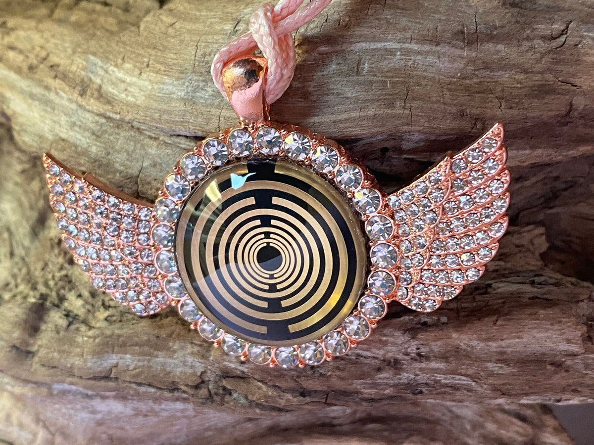 Amulett – glamour – Lakhovsky MWO – 25 mm / goldlegiert / Fassung altrose Farbe Engelsflügel – Produktansicht 1
