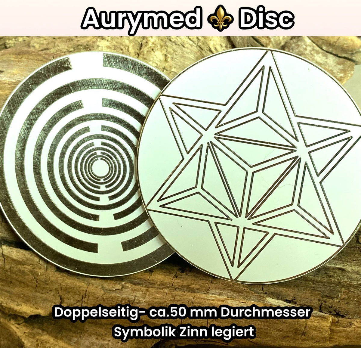 50 mm Disc – Lakhovsky MWO + Merkaba – zinnlegiert / weiß – Produktansicht 1