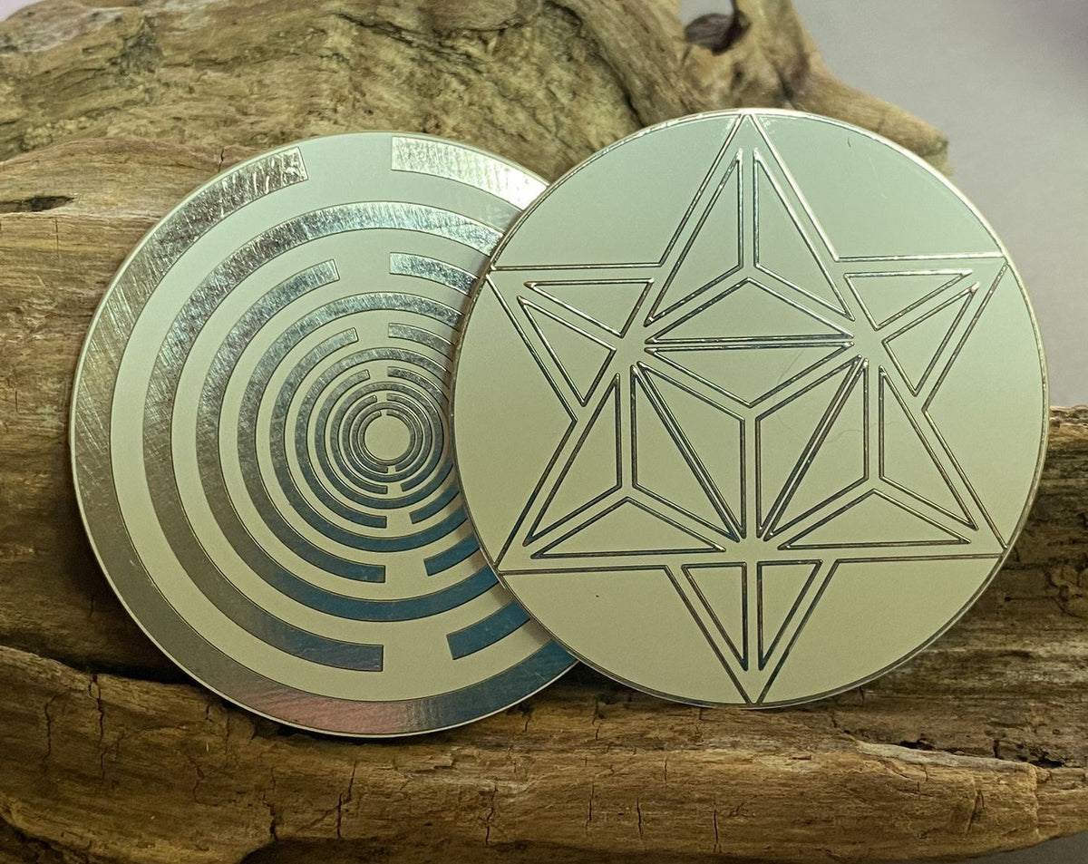 50 mm Disc – Lakhovsky MWO + Merkaba – zinnlegiert / weiß – Produktansicht 1