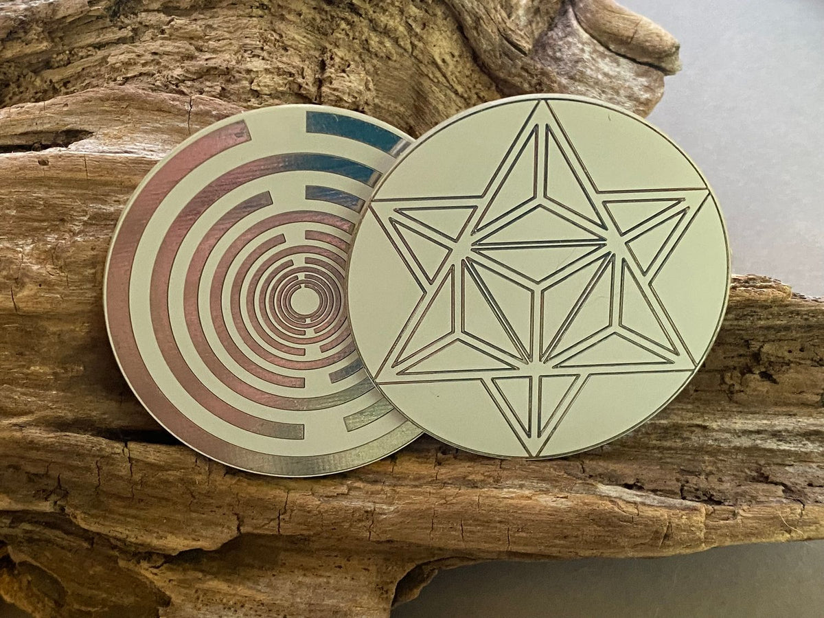 50 mm Disc – Lakhovsky MWO + Merkaba – zinnlegiert / weiß – Produktansicht 1