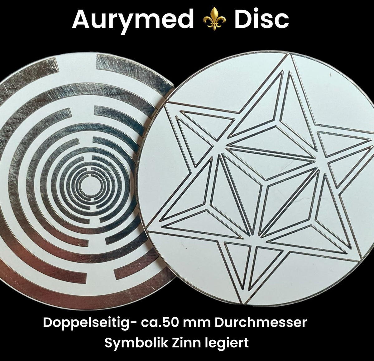 50 mm Disc – Lakhovsky MWO + Merkaba – zinnlegiert / weiß – Produktansicht 1