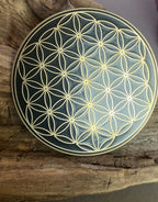 50 mm Disc – Metatron + Blume des Lebens – goldlegiert / schwarz – Produktansicht 1