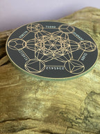 50 mm Disc – Metatron + Blume des Lebens – goldlegiert / schwarz – Produktansicht 1