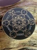 50 mm Disc – Metatron + Blume des Lebens – goldlegiert / schwarz – Produktansicht 1