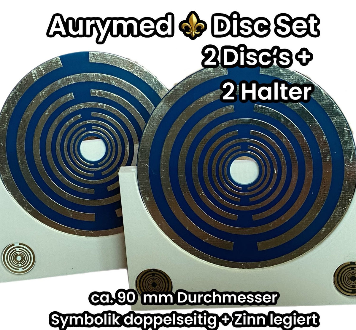 90 mm Disc 2er-Set – Lakhovsky MWO – 2× PLA-Halter / zinnlegiert / blau – Produktansicht 1
