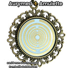 Amulett – bronzefarben, Lakhovsky MWOn Symbol, Disc in weiß 25 mm, goldlegiert, kupferunterlegt – Produktansicht 1
