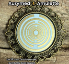 Amulett – bronzefarben, Lakhovsky MWOn Symbol, Disc in weiß 25 mm, goldlegiert, kupferunterlegt – Produktansicht 1