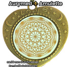 Amulett – bronzefarben, Lakhovsky MWOn Symbol, Disc in weiß 25 mm, goldlegiert, kupferunterlegt – Produktansicht 1