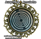 Amulett – bronzefarben, Lakhovsky MWOn Symbol, Disc in schwarz 25 mm, zinnlegiert, kupferunterlegt – Produktansicht 1